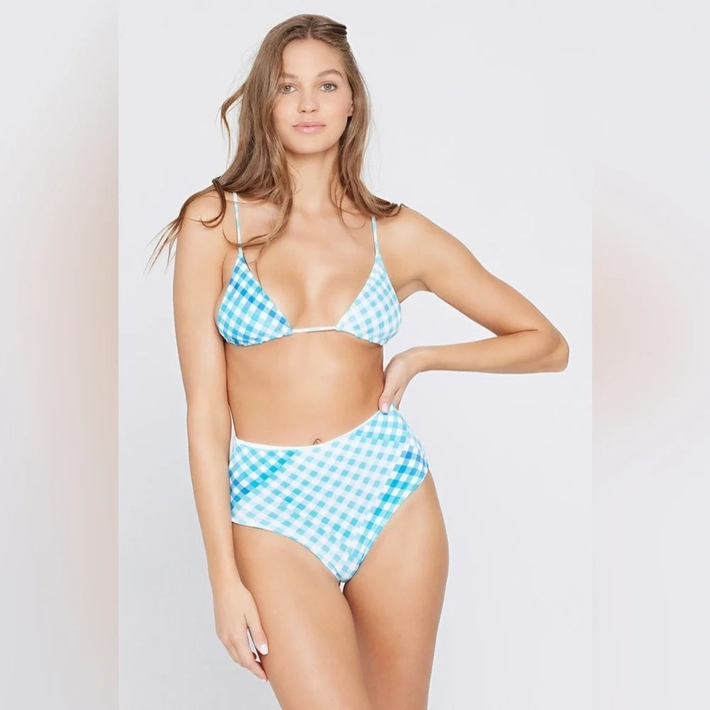 NWT Revolve L*Space Picnic Plaid Blue Brittany Bikini Top